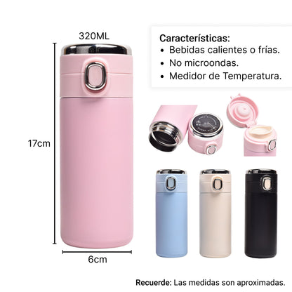 TERMO METALICO 320ML CON MEDIDOR DE TEMPERATURA