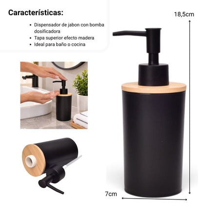 DISPENSADOR DE JABON LIQUIDO MADERA DIM:10.7x6x6CM