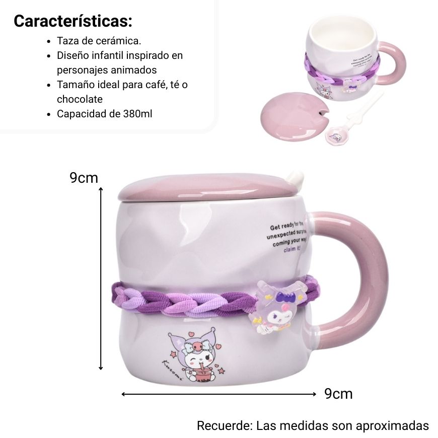 mug pocillo ceramica con tapa y cuchara personaje 380ml dim:9x9