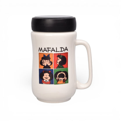 MUG POCILLO CON TAPA CERAMICA PERSONAJE 480ML DIM:7X7X14