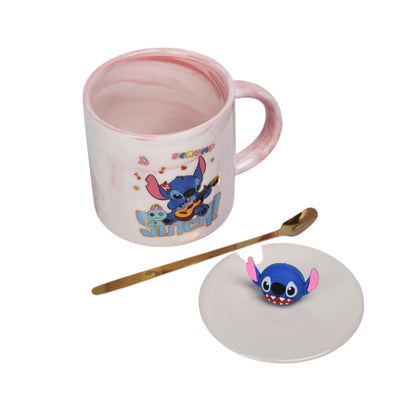 MUG POCILLO CON TAPA Y  CUCHARA DE CERAMICA PERSONAJE 400ML