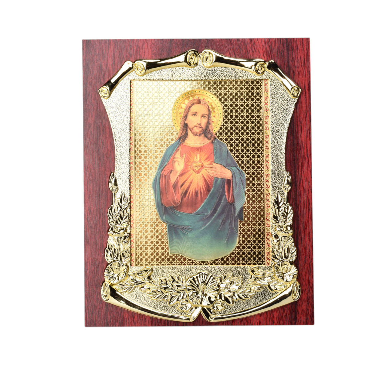adorno dorado con imagen catolica plastica dim:19x24
