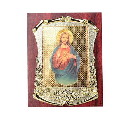 ADORNO DORADO CON IMAGEN CATOLICA PLASTICA DIM:19X24