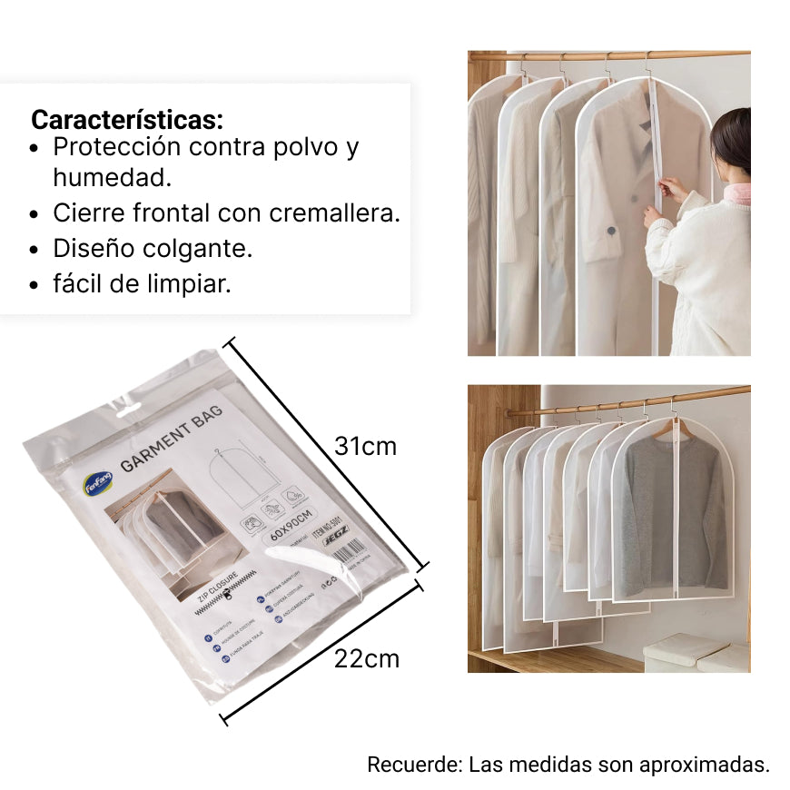 funda antipolvo para colgar ropa plastica blanca dim:31x22