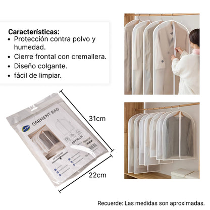 FUNDA ANTIPOLVO PARA COLGAR ROPA PLASTICA BLANCA DIM:31X22