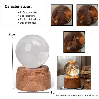 LAMPARA ESFERA CRISTAL CON BASE GIRATORIA DIM:8X8