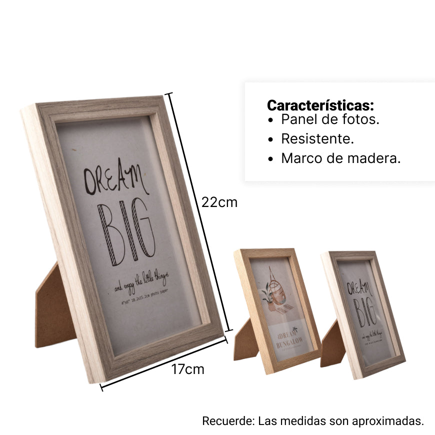 portaretrato con vidrio y marco de mdf en colores beige cafe