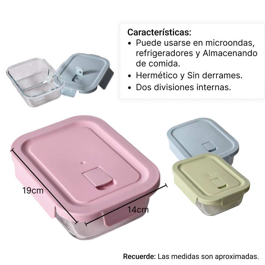 portacomida de  vidrio 700ml con division