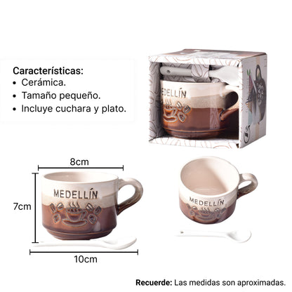 POCILLO CON CUCHARA CERAMICA DIM:7X7X6