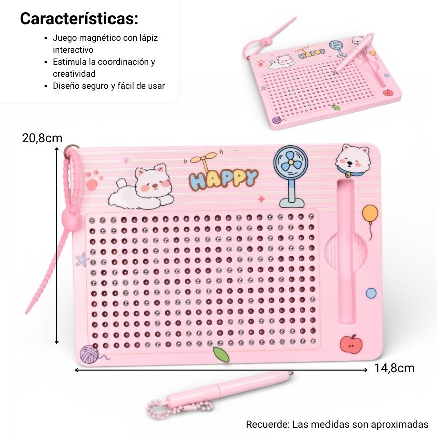 tablero magnetico rosado con lapiz plastico y metal dim:14x20