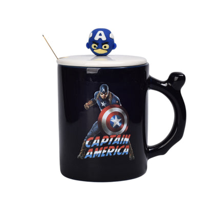 MUG POCILLO CON TAPA Y  CUCHARA DE CERAMICA PERSONAJE 400ML