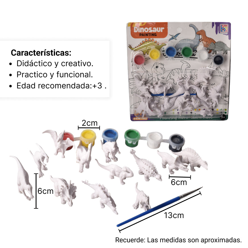 set kit de pintar dinosaurio con temperas