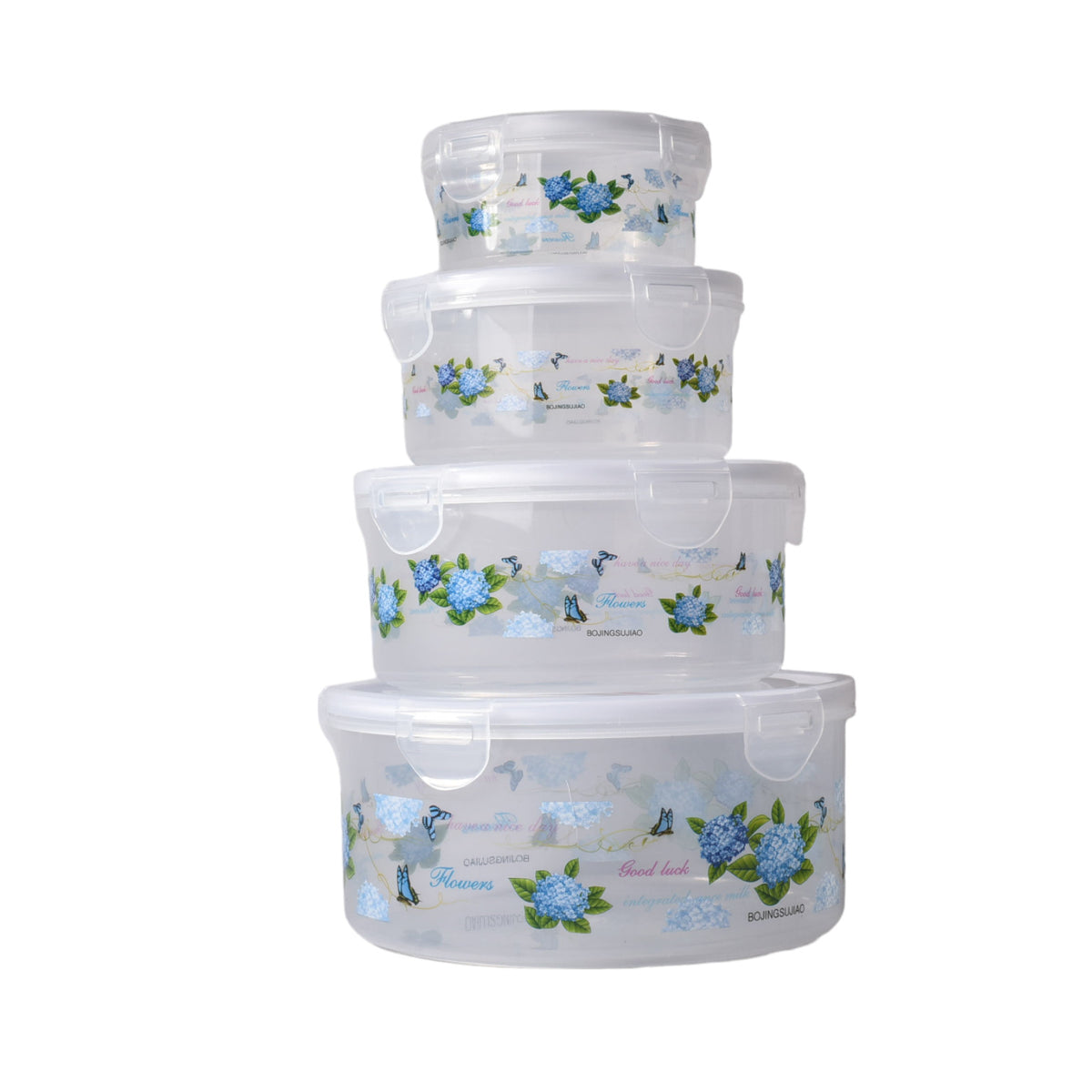 set por 4und recipientes plastico transparente redondo