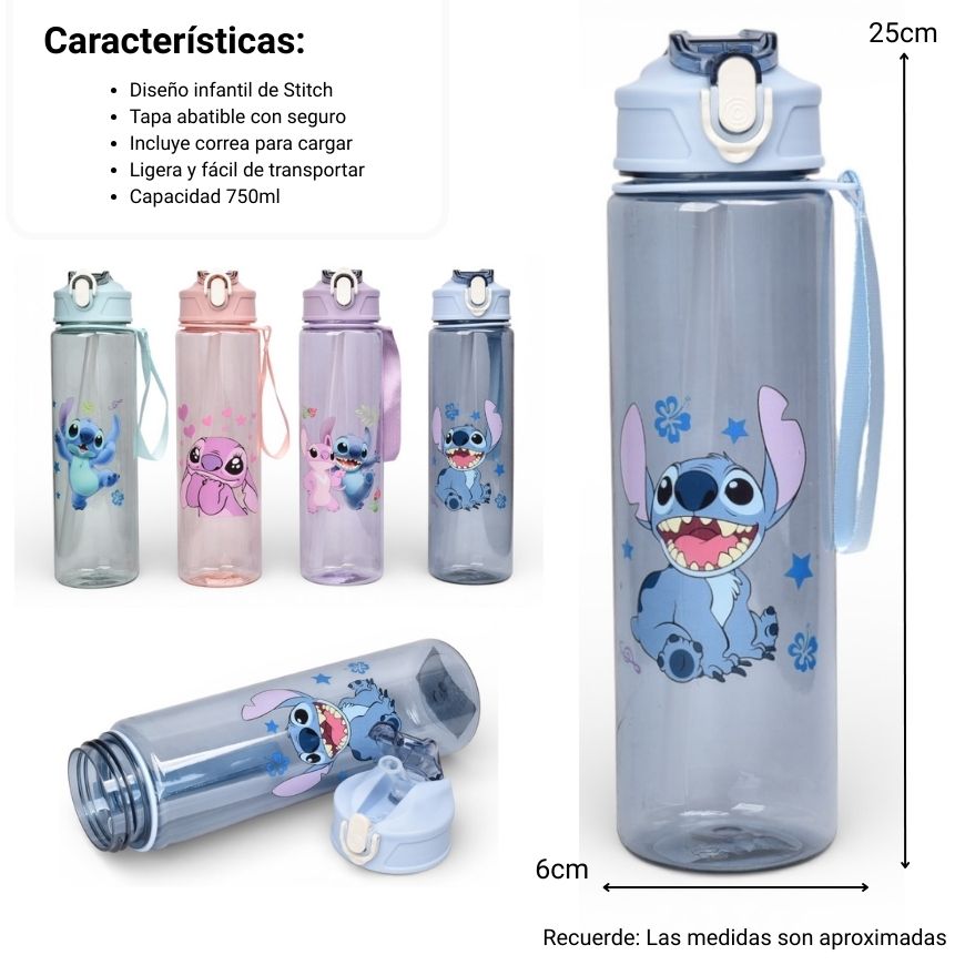 botella de agua 750ml personaje plastico dim:6x6x25