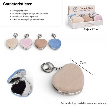 ESPEJO CORAZON CARTERA PELUCHE DIM: 7X7X2