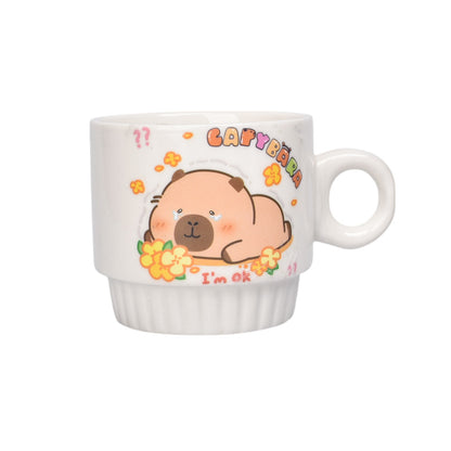 SET 4PCS POCILLOS CON BASE CERAMICA 250ML DISEÑO CAPYBARA DIM:8X8X8