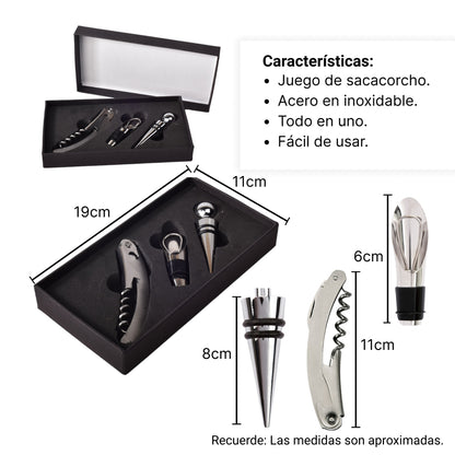 KIT DESCORCHADOR DE VINO POR 3PCS ACERO INOXIDABLE