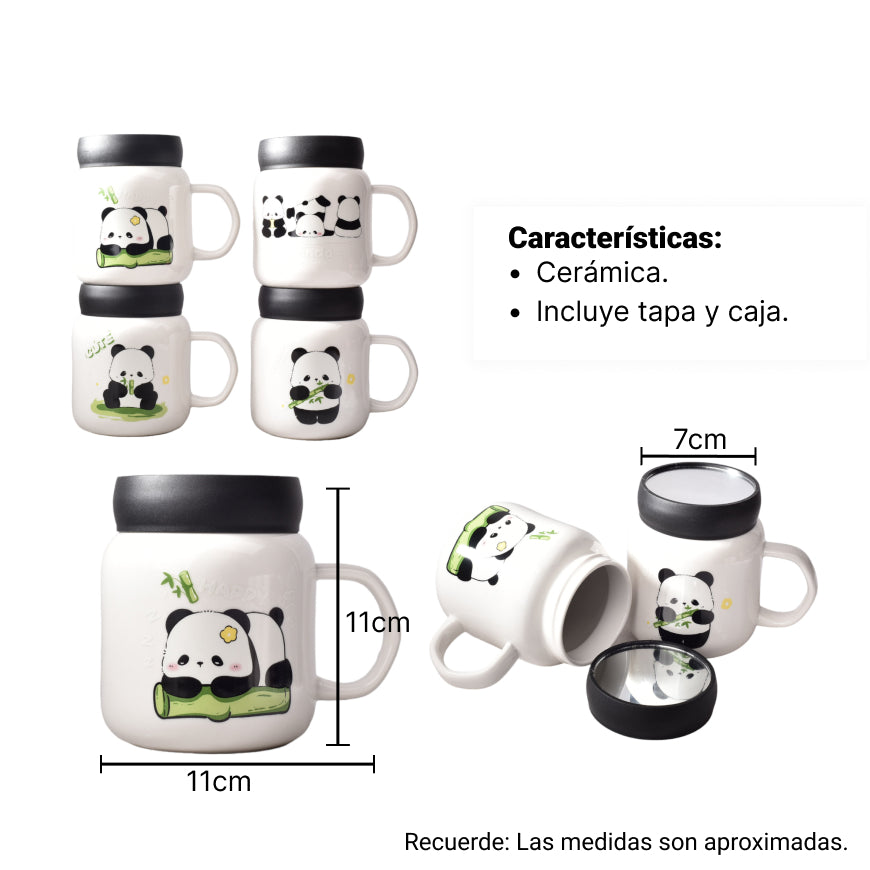 mug pocillo ceramica de oso panda grande tapa plastica