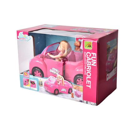 JUGUETE MUÑECA CARRO DEPORTIVO DE PLASTICO CON ACCESORIOS