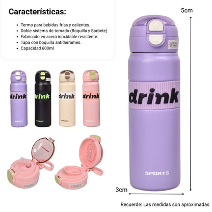 TERMO ACERO INOXIDABLE 600ML DIM: 7X7X25