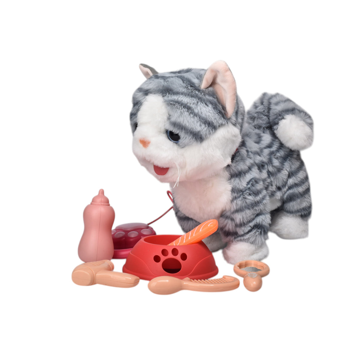 juguete con movimiento y sonido gato gris peluche dim:25x12x26