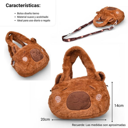 BOLSO CARTERA PERSONAJE CAFE POLIESTER PELUCHE DIM:20X14X3