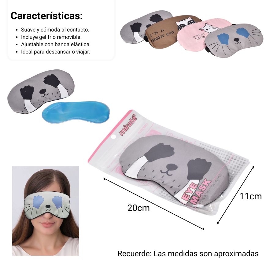 tapaojos mascara para dormir, cubre ojos y antifaz poliester dim:19x9