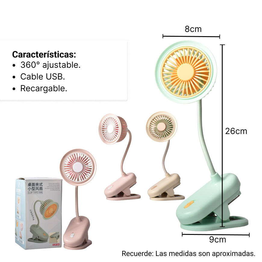 ventilador recargable plastico con cable usb