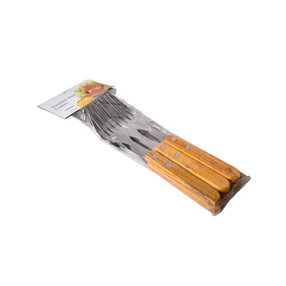 PAQUETE X6 UND TENEDOR EN ACERO INOXIDABLE CON MANGO MADERA