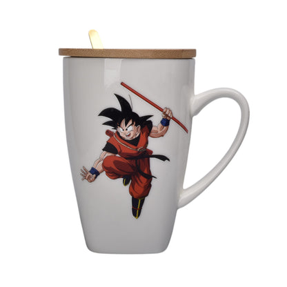 MUG POCILLO CERAMICA PERSONAJE CON TAPA DE MADERA 380ML