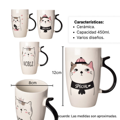 MUG POCILLO CERAMICA DISEÑO DE GATOS 450ML DIM:8X8X12
