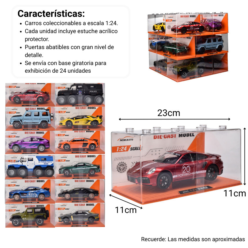 carro de coleccion metalico con estuche acrilico dim:12 x 24 x 12 cm