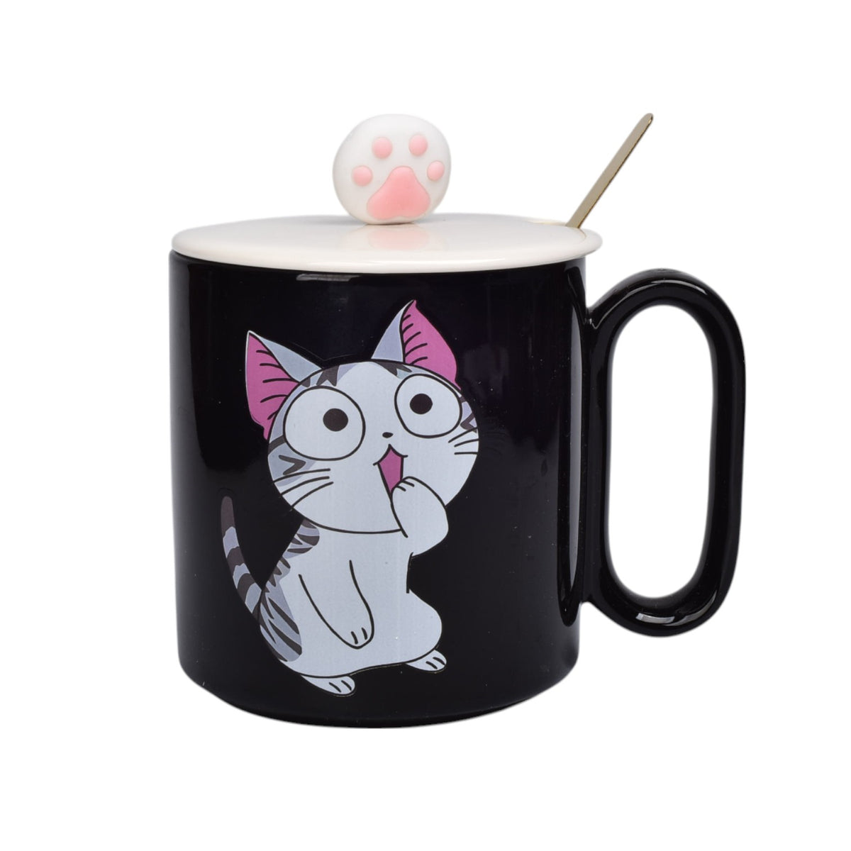 mug pocillo ceramica diseños gatos con cuchara 420ml dim:9x8