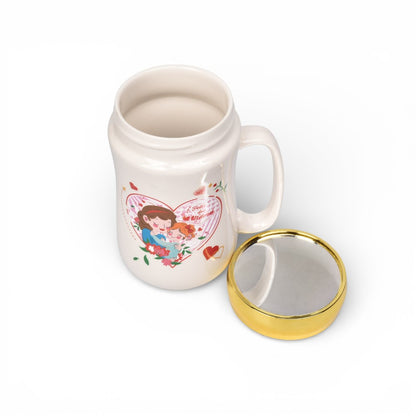 MUG POCILLO CERAMICA TAPA ESPEJO 420ML DIM:6X6X13