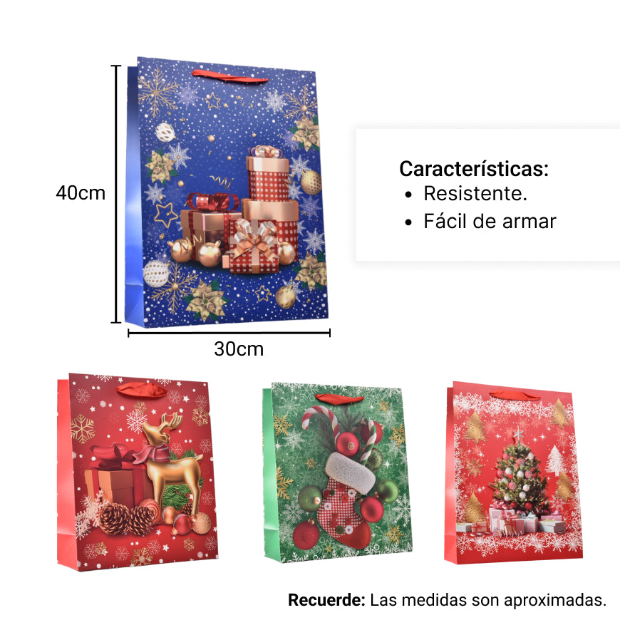 bolsa regalo en papel navidad tamaño (l) grande