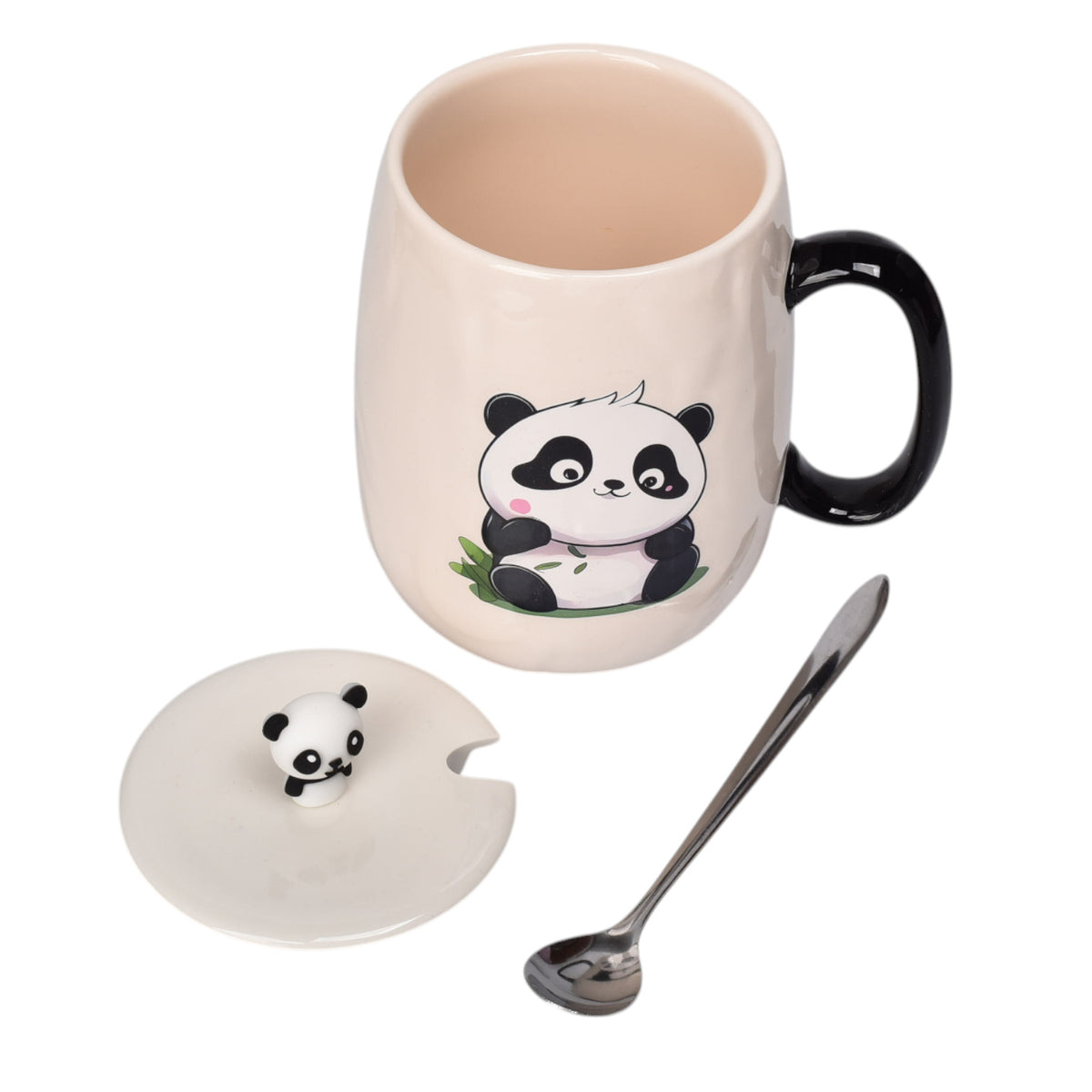 mug pocillo con tapa ceramica y cuchara 600ml dim:8x8