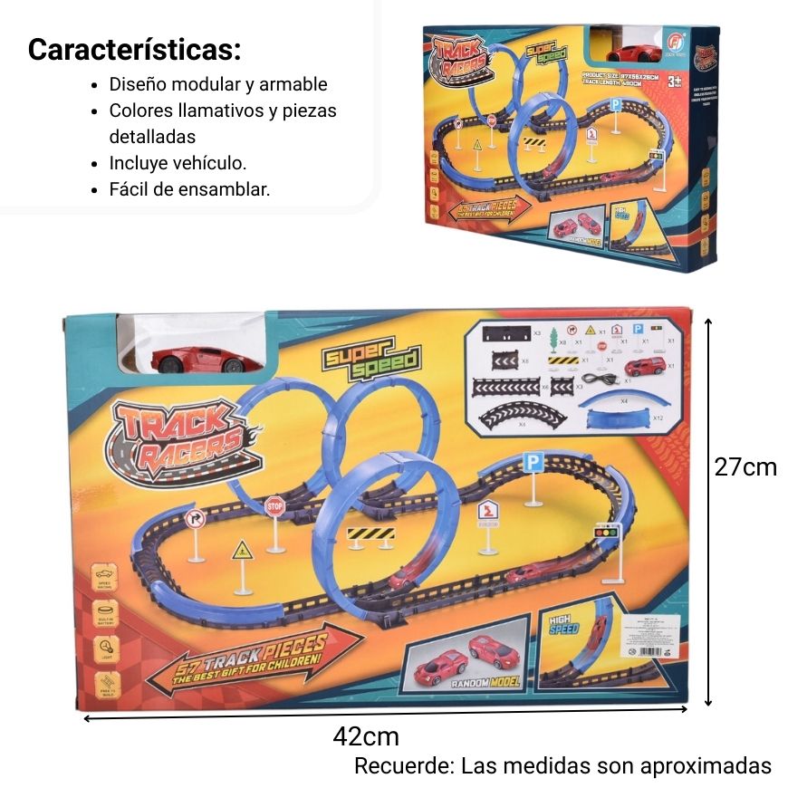 juguete pista de carros con sonido y movimiento dim:42x6x27