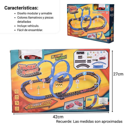 JUGUETE PISTA DE CARROS CON SONIDO Y MOVIMIENTO DIM:42X6X27