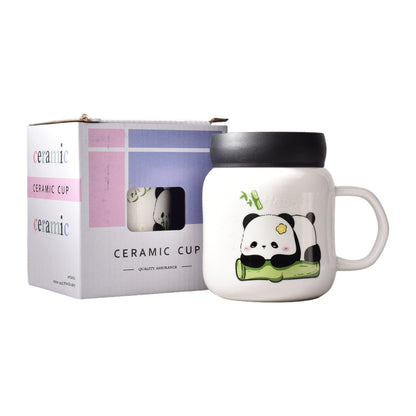 MUG POCILLO CERAMICA DE OSO PANDA GRANDE TAPA PLASTICA