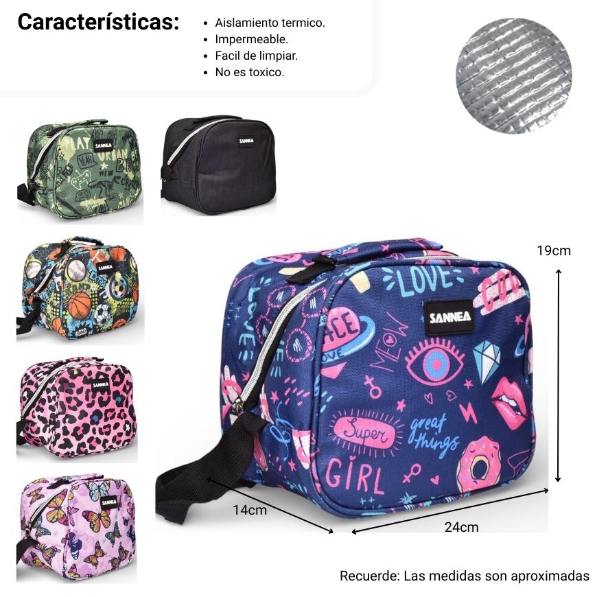 lonchera termica poliester para almuerzo dim:22x15x19
