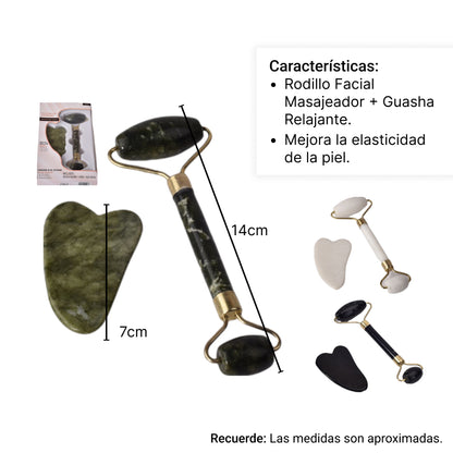 RODILLO FACIAL MASAJEADOR + GUASHA RELAJANTE