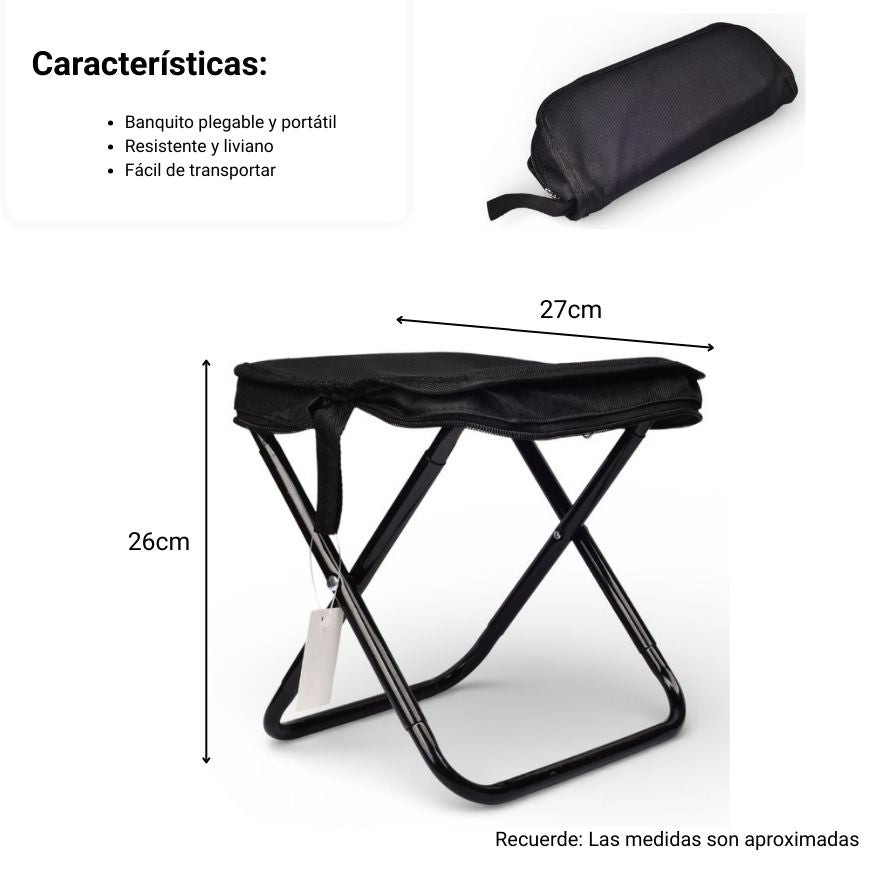 silla metal poliester desplegable negro mediana dim:27x23x26