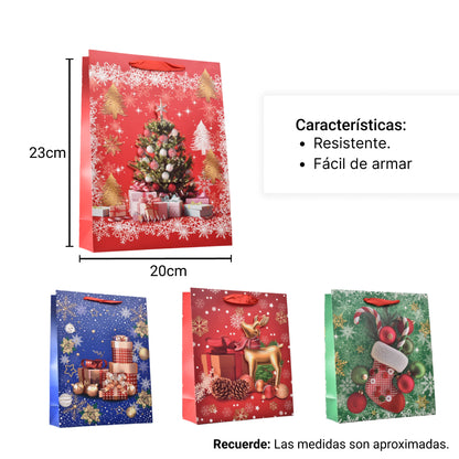 BOLSA REGALO EN PAPEL NAVIDAD TAMAÑO PEQUEÑO 23X20CM