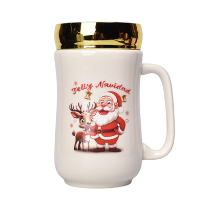 MUG POCILLO CERAMICA NAVIDAD CON TAPA ESPEJO 440ML DIM:14X7