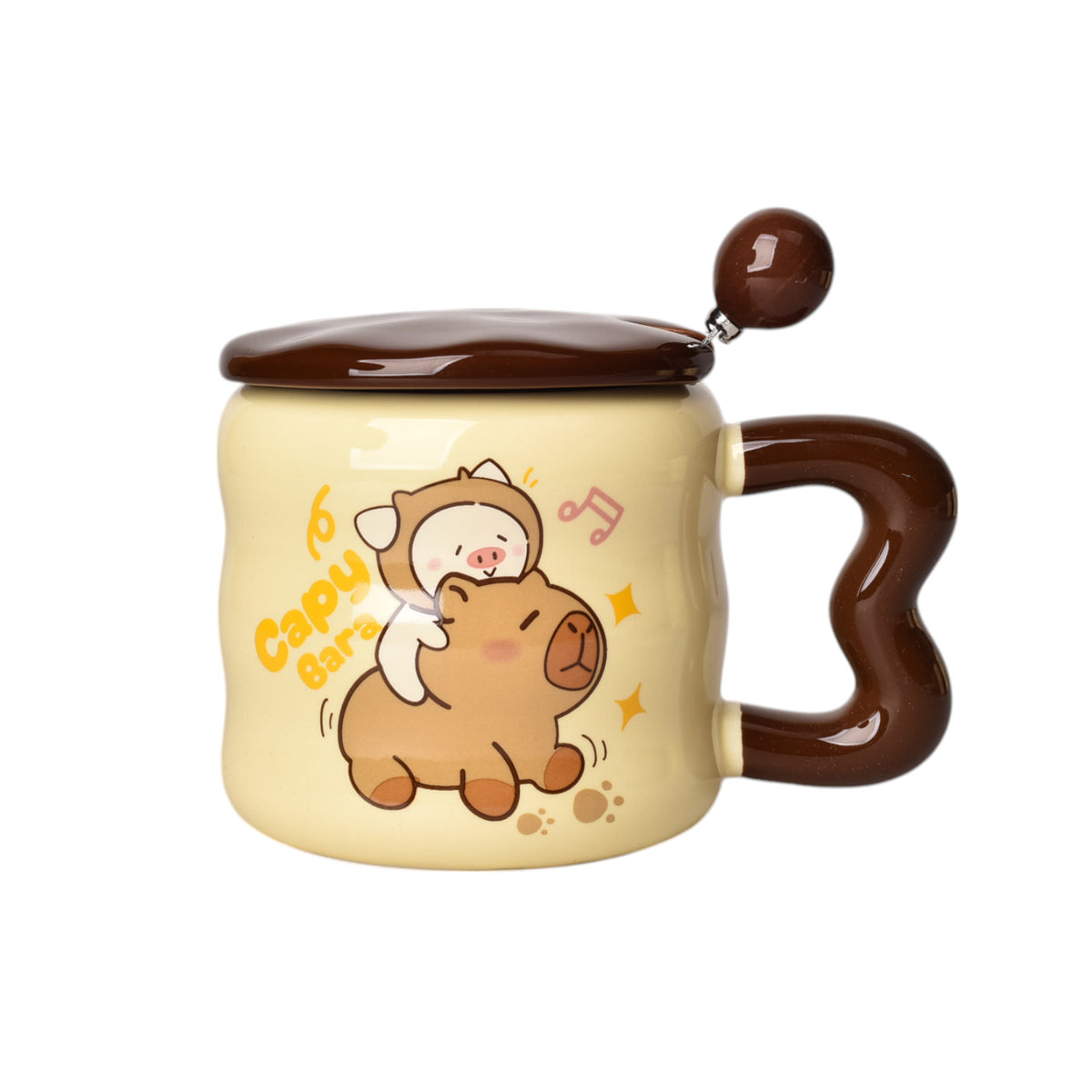mug pocillo con tapa cuchara ceramica diseños capybara 380ml