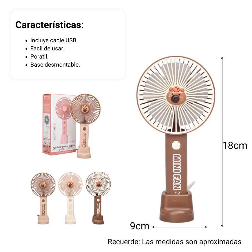 ventilador redondo plastico recargable dim:18x9x3