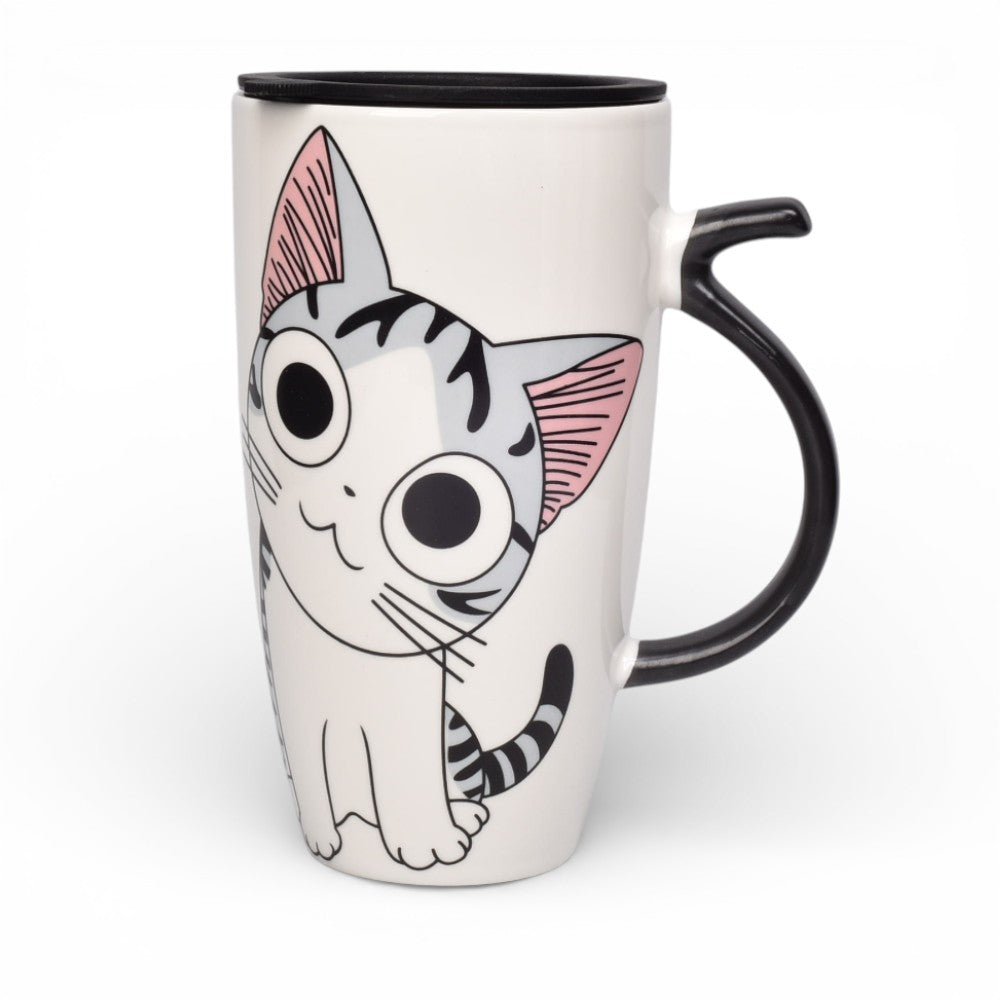 mug pocillo ceramica diseños gatos con tapa de 550ml