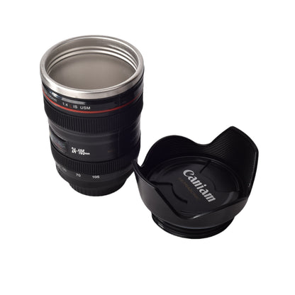 TERMO METALICO 400ML NEGRO FORMA LENTE CAMARA MUG VASO