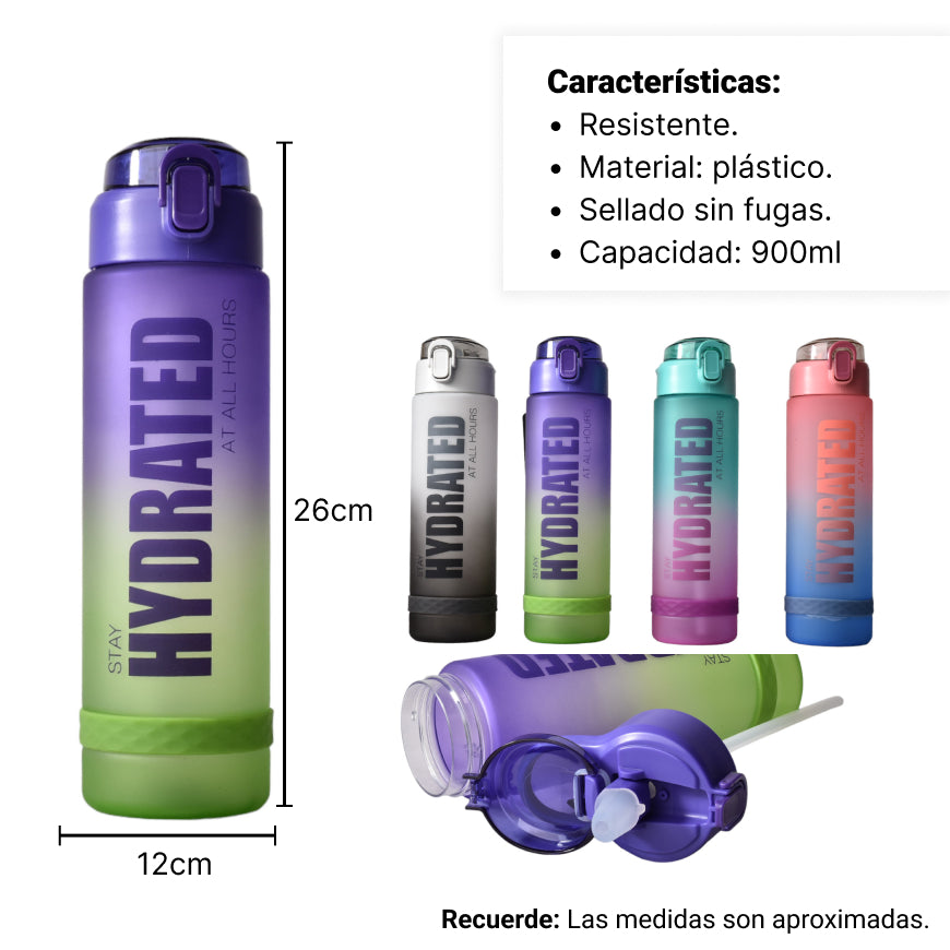 botella de agua plastica de 900ml dim:7x7x27cm