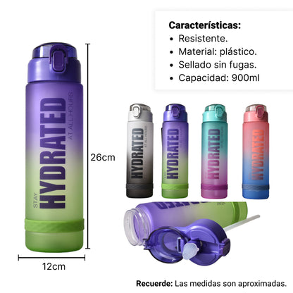 BOTELLA DE AGUA PLASTICA DE 900ML DIM:7X7X27CM